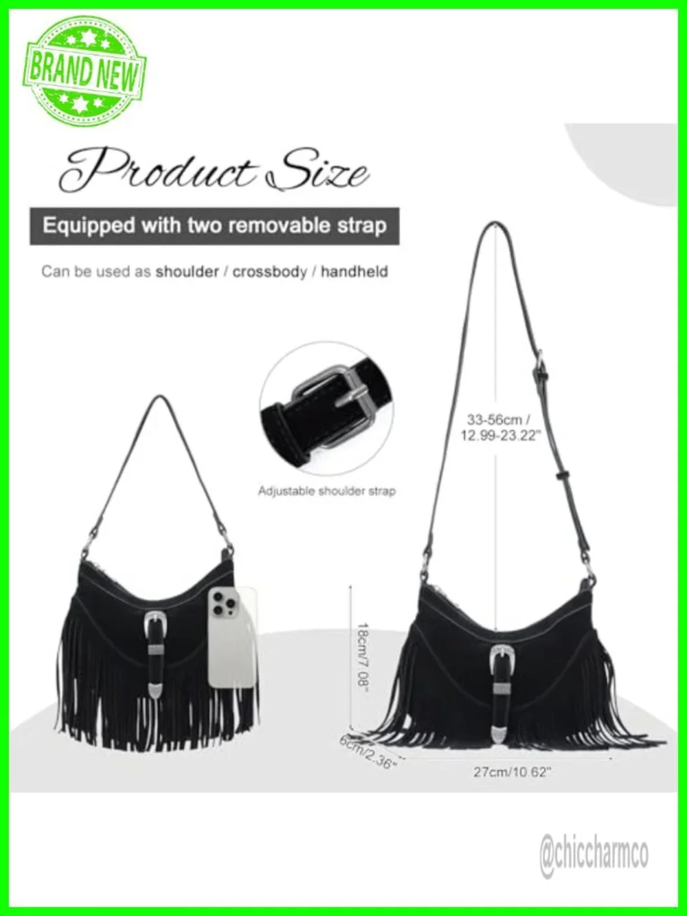 Vegan Suede Fringe Hobo Bag Crossbody Shoulder Purse Tassel Western Style